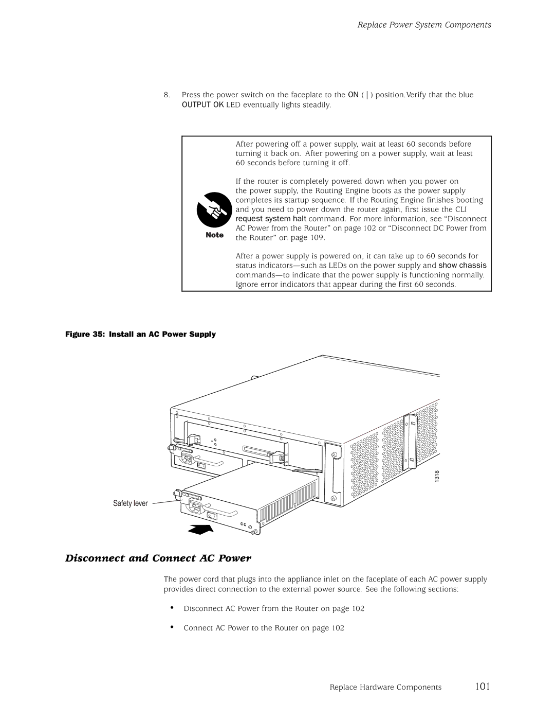 Juniper Networks M5, M10 manual Disconnect and Connect AC Power, 101 