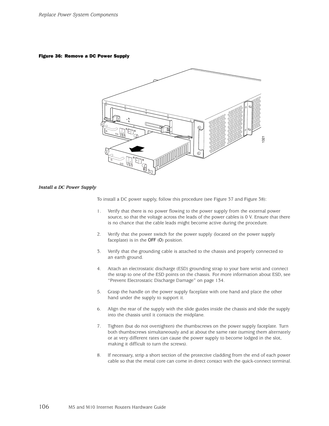 Juniper Networks M10, M5 manual Remove a DC Power Supply, Install a DC Power Supply 