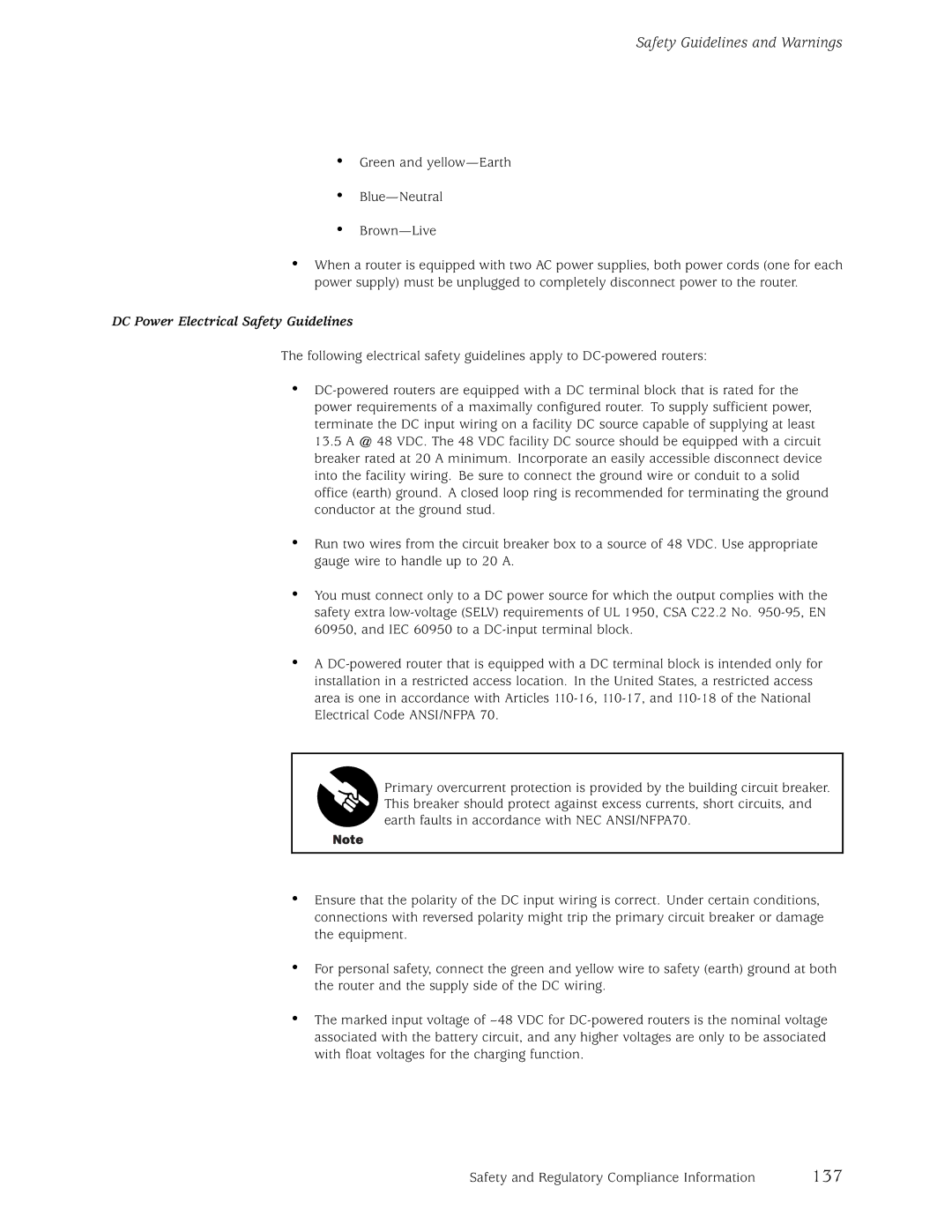 Juniper Networks M5, M10 manual 137, DC Power Electrical Safety Guidelines 