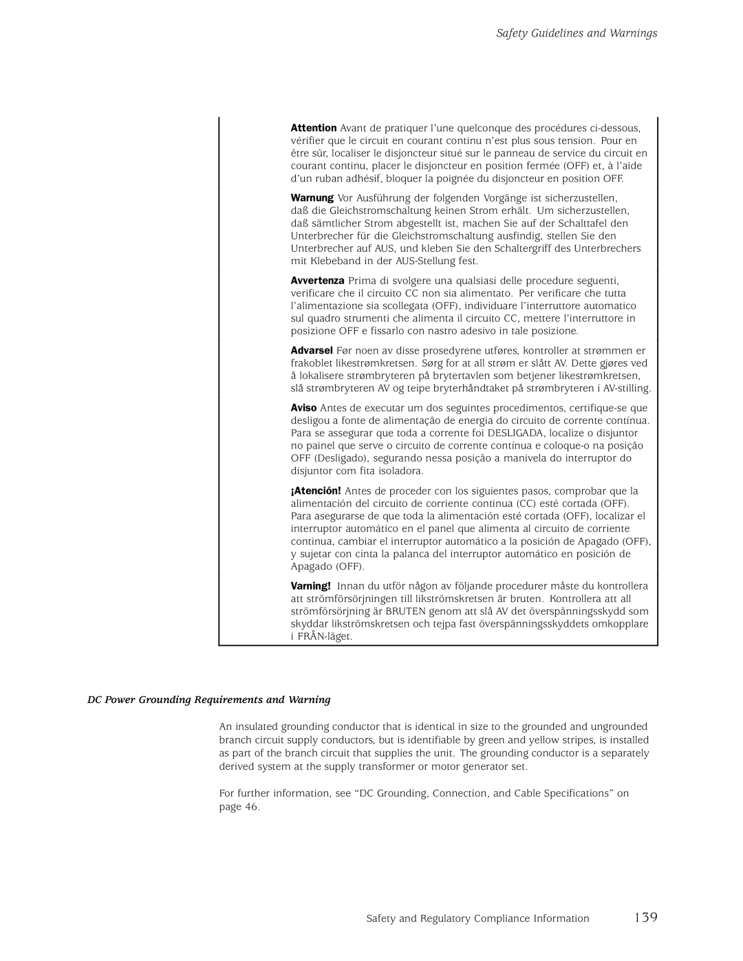 Juniper Networks M5, M10 manual 139, DC Power Grounding Requirements and Warning 