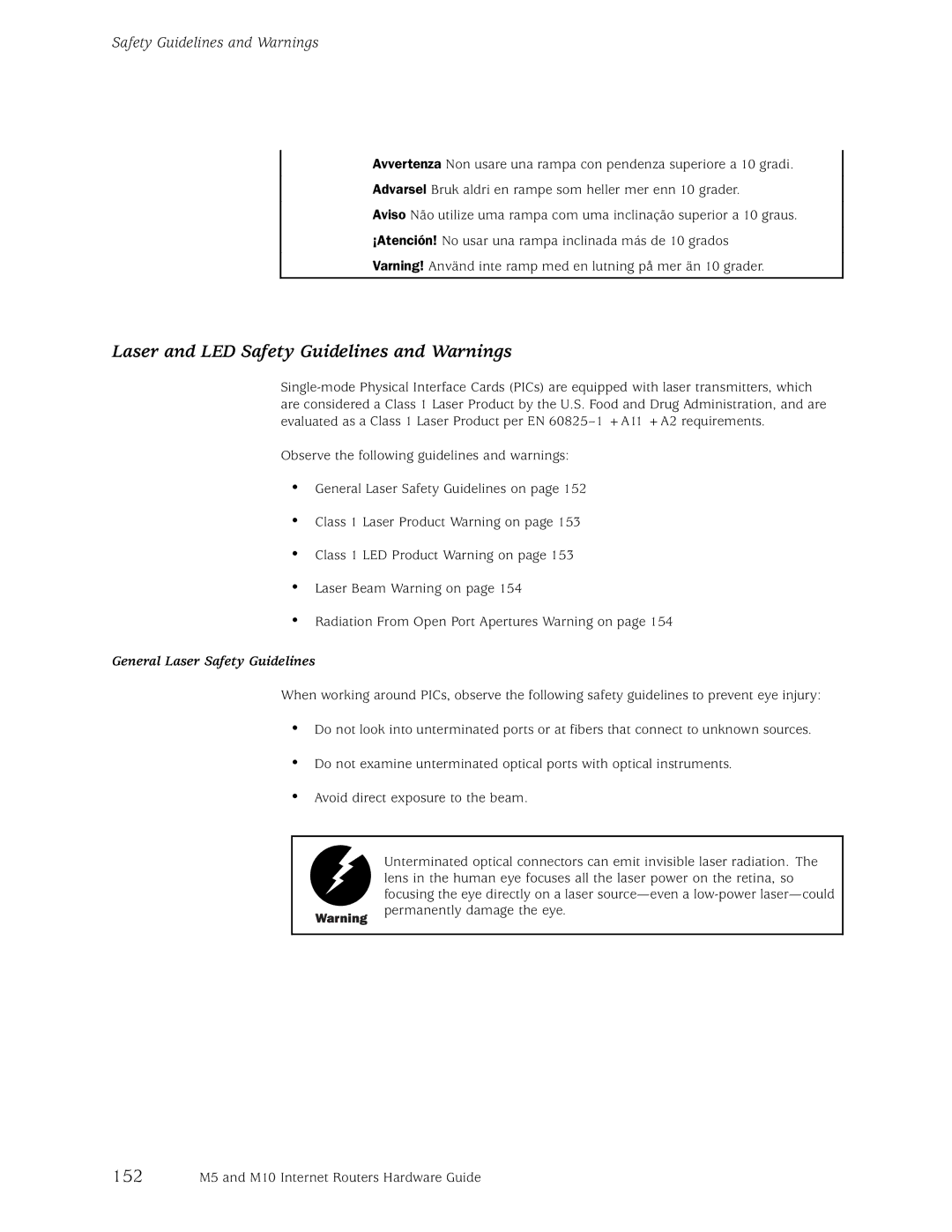 Juniper Networks M10, M5 manual Laser and LED Safety Guidelines and Warnings, General Laser Safety Guidelines 