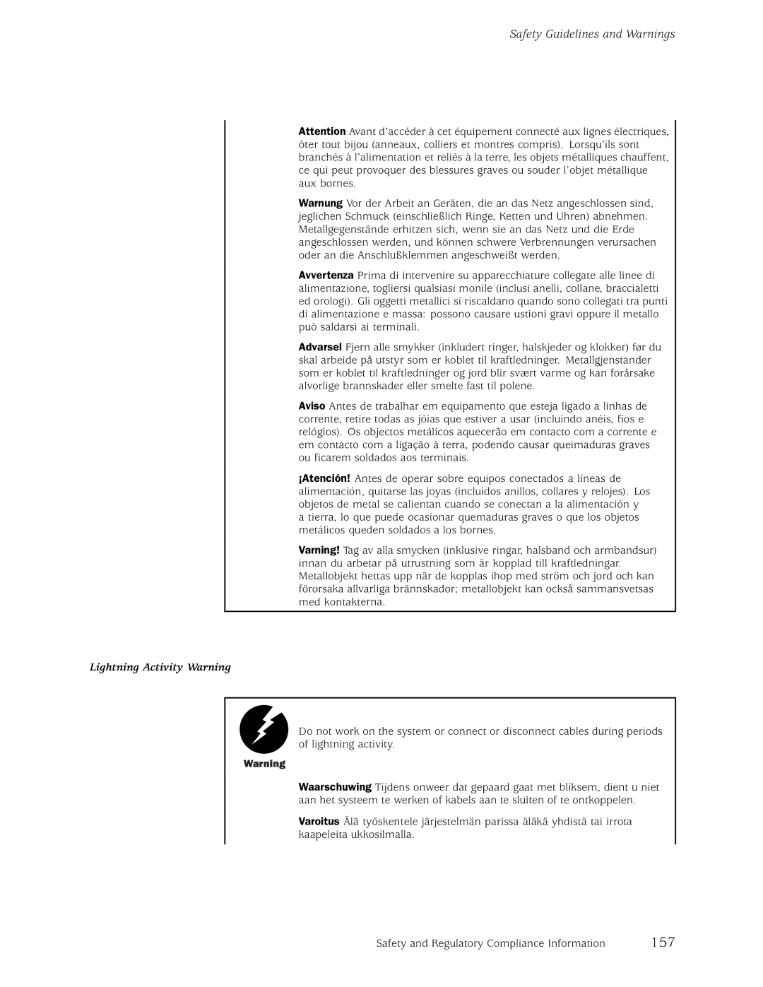 Juniper Networks M5, M10 manual 157, Lightning Activity Warning 