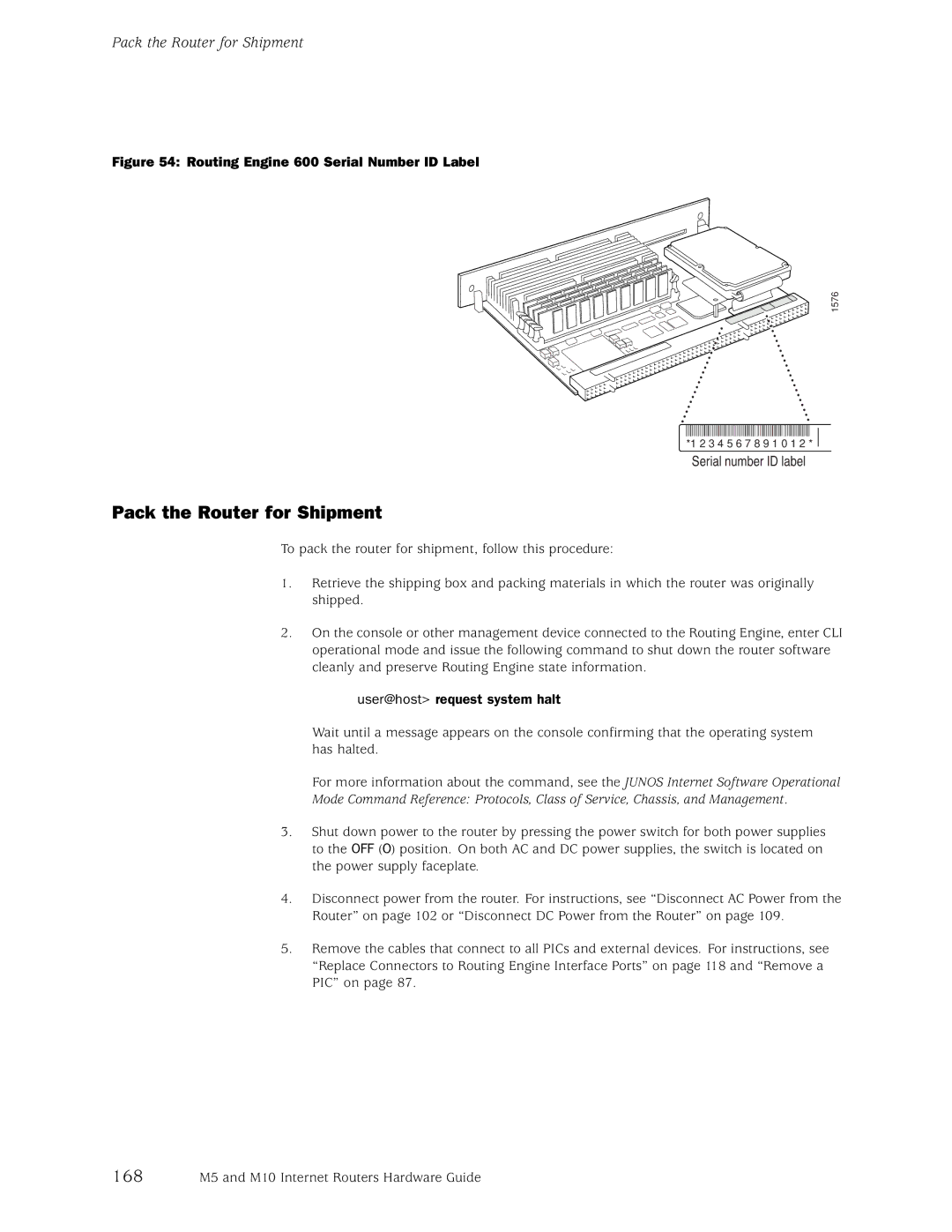 Juniper Networks M10, M5 manual Pack the Router for Shipment 