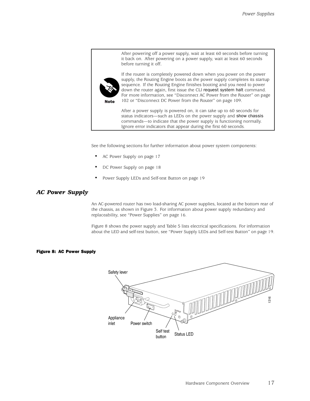 Juniper Networks M5, M10 manual AC Power Supply 