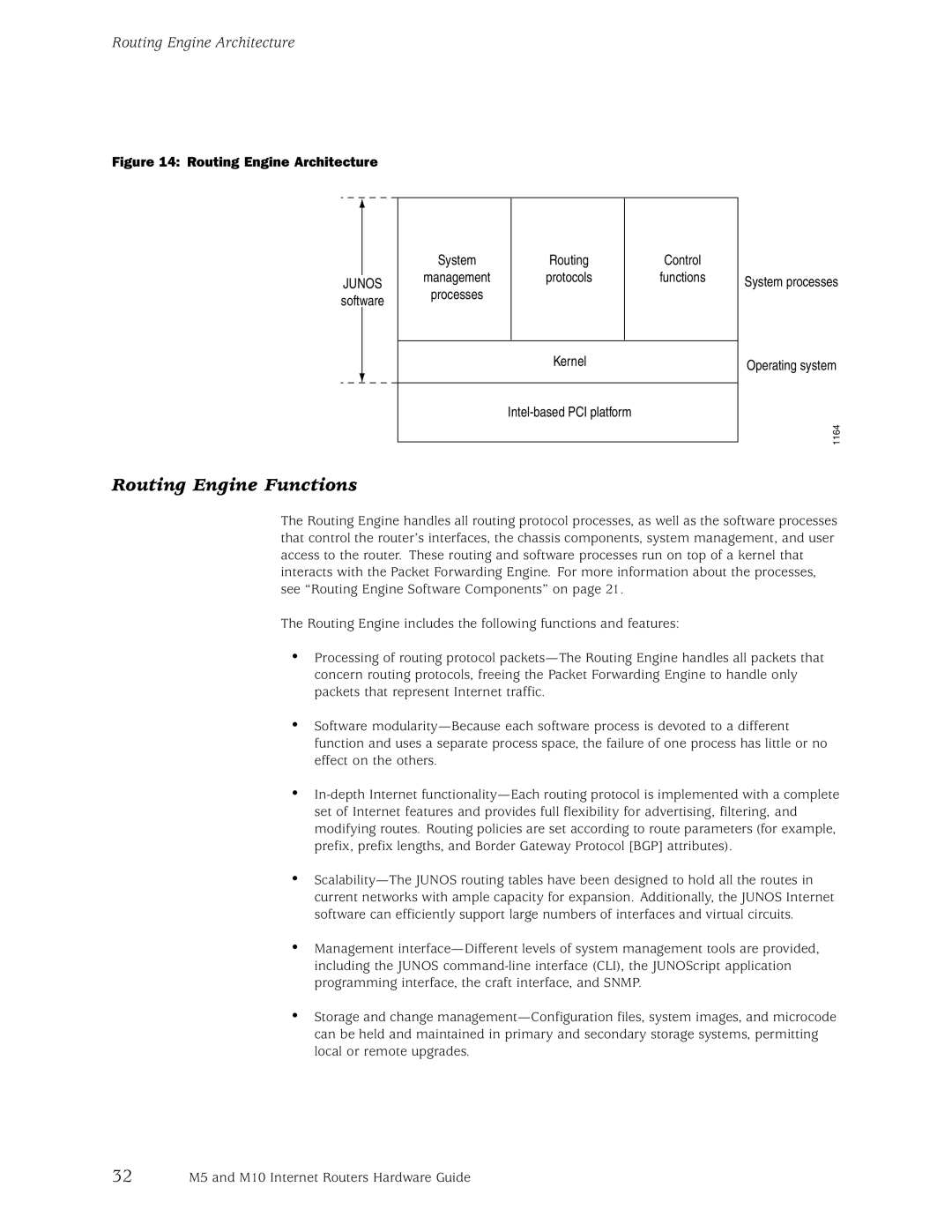 Juniper Networks M10, M5 manual Routing Engine Functions, Routing Engine Architecture 