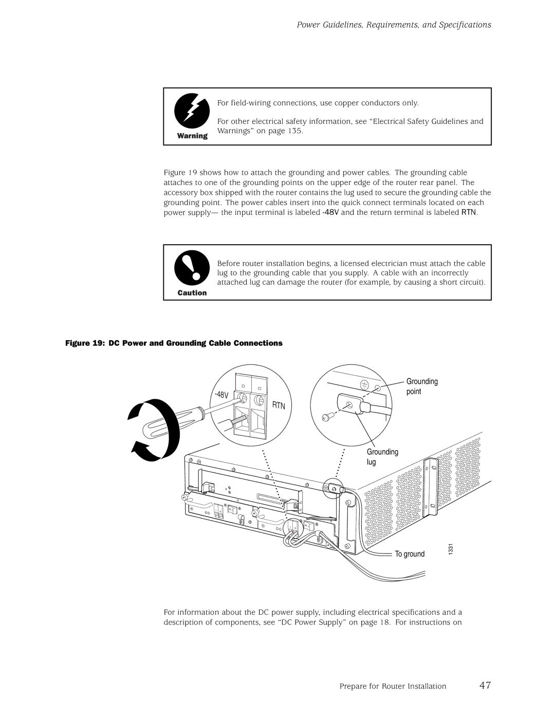 Juniper Networks M5, M10 manual DC Power and Grounding Cable Connections 