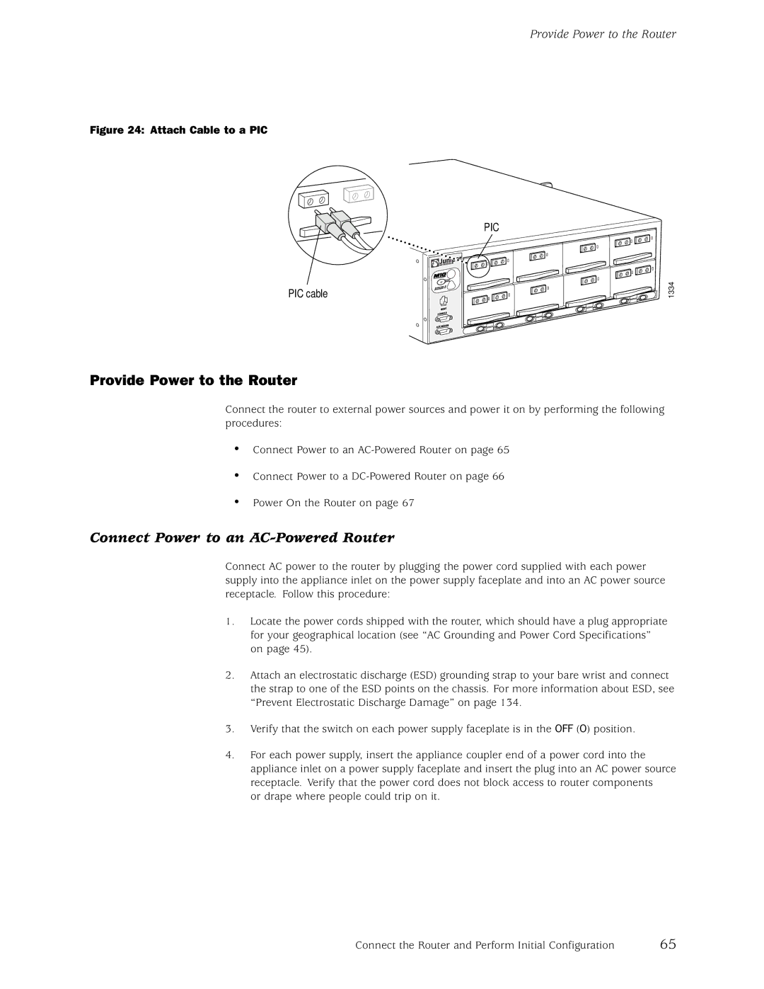 Juniper Networks M5, M10 manual Provide Power to the Router, Connect Power to an AC-Powered Router 