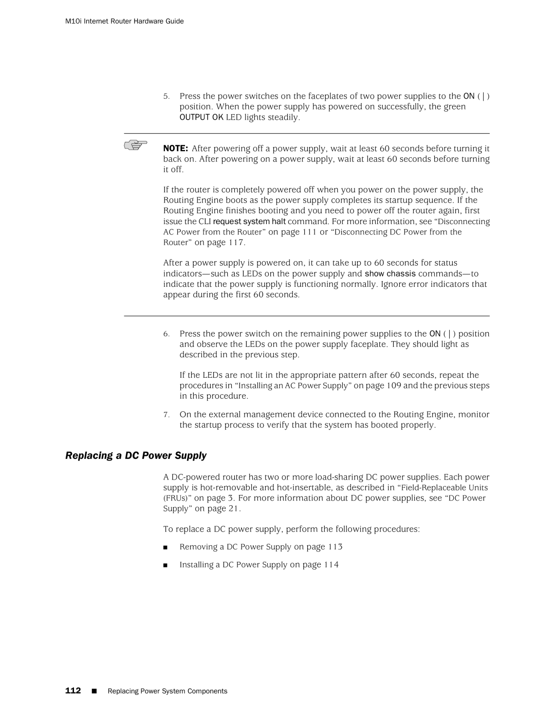 Juniper Networks M10i manual Replacing a DC Power Supply 