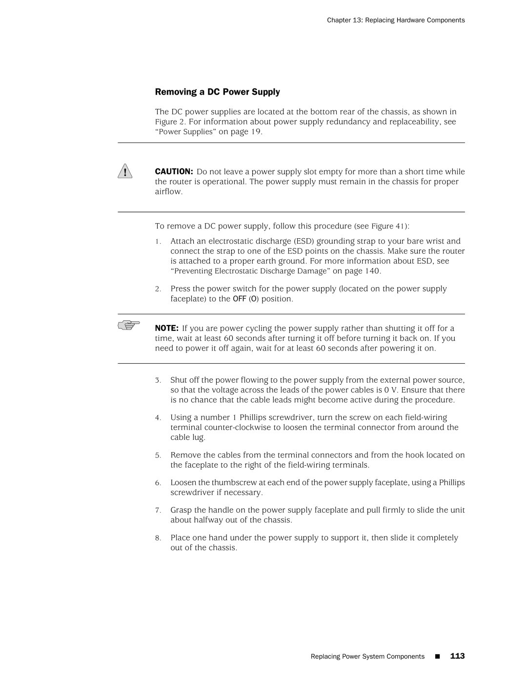 Juniper Networks M10i manual Removing a DC Power Supply 