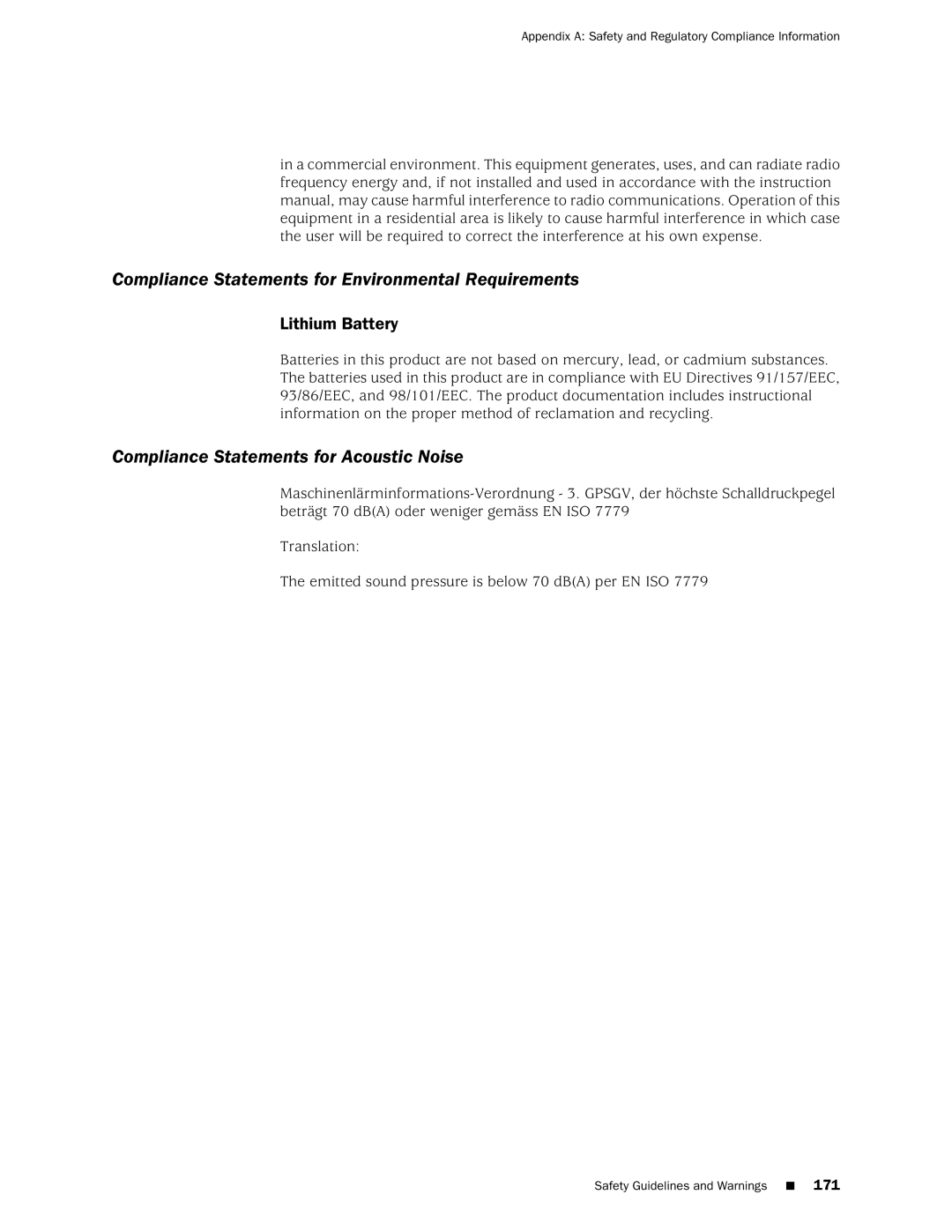 Juniper Networks M10i manual Compliance Statements for Environmental Requirements, Compliance Statements for Acoustic Noise 