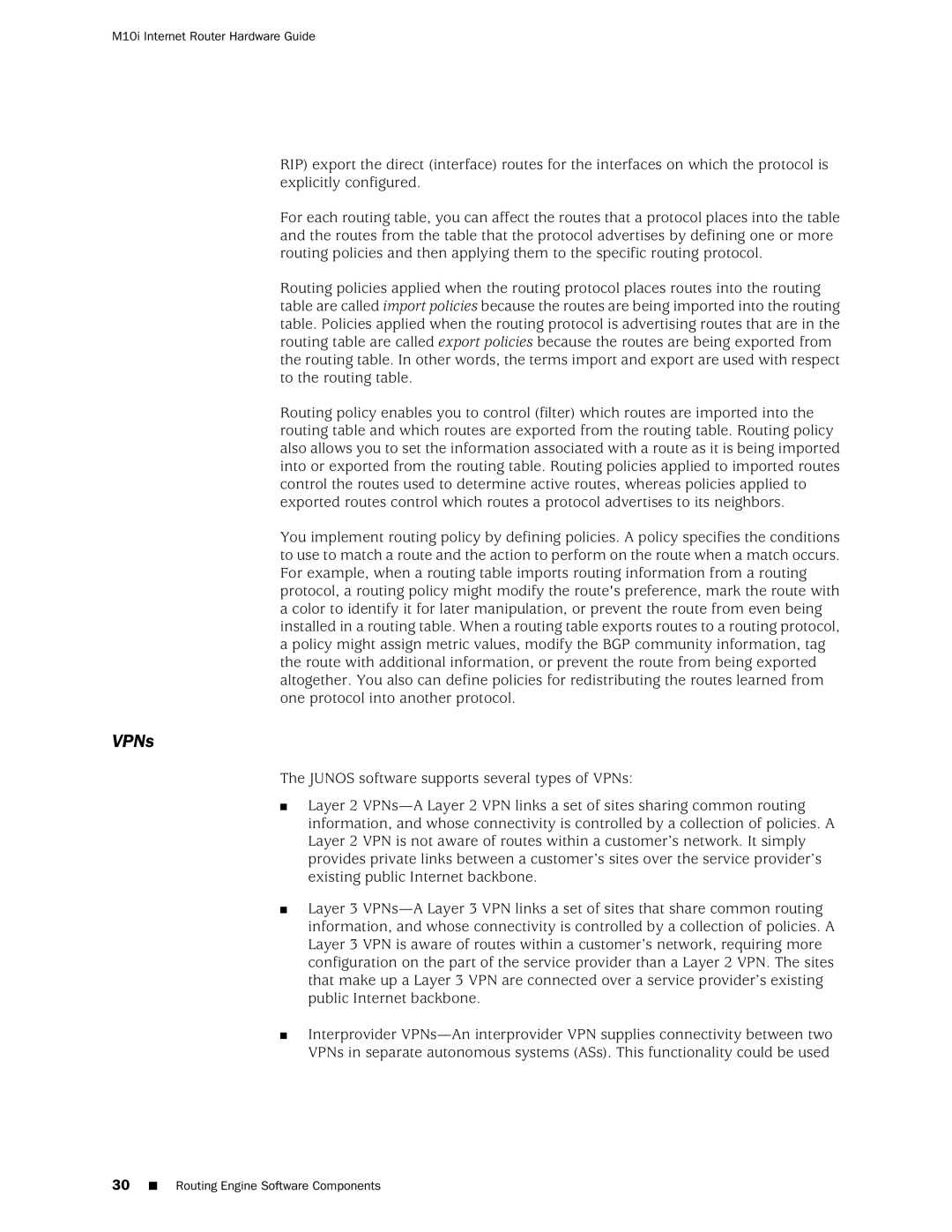 Juniper Networks M10i manual VPNs 