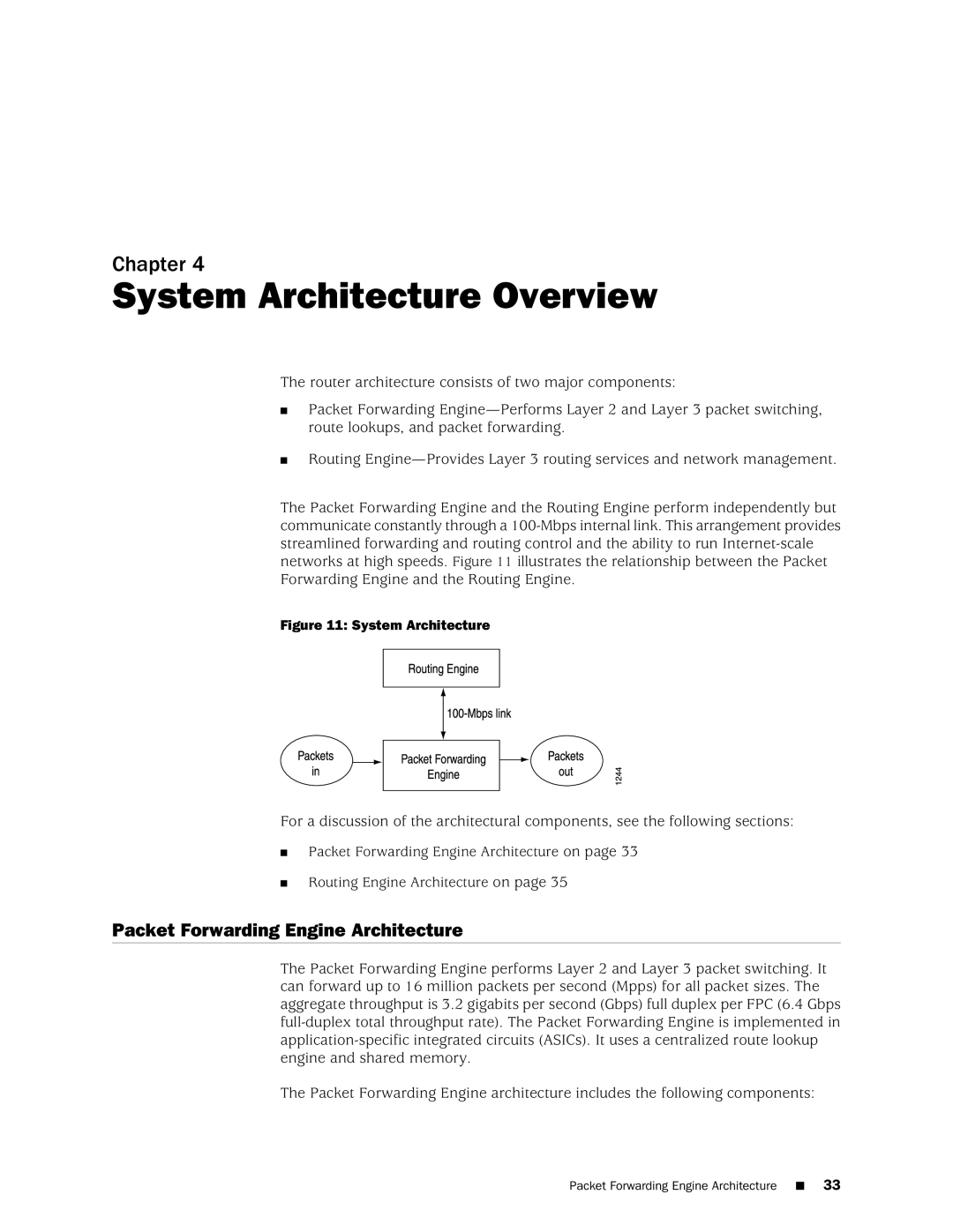 Juniper Networks M10i manual System Architecture Overview, Packet Forwarding Engine Architecture 