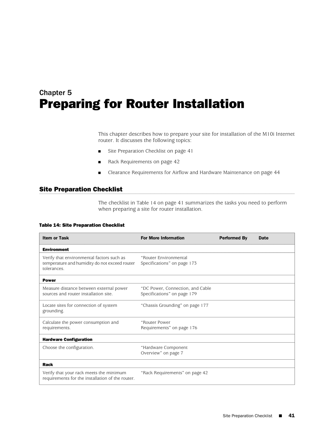 Juniper Networks M10i manual Preparing for Router Installation, Site Preparation Checklist 