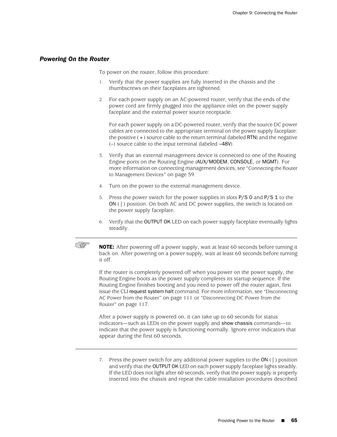 Juniper Networks M10i manual Powering On the Router 