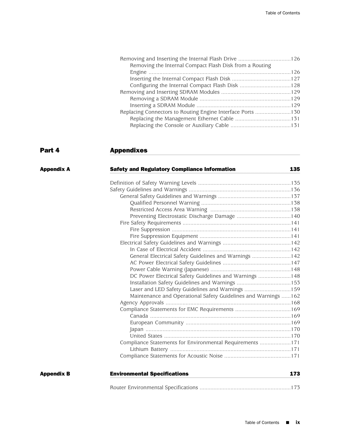 Juniper Networks M10i manual Part Appendixes, 135, 173 