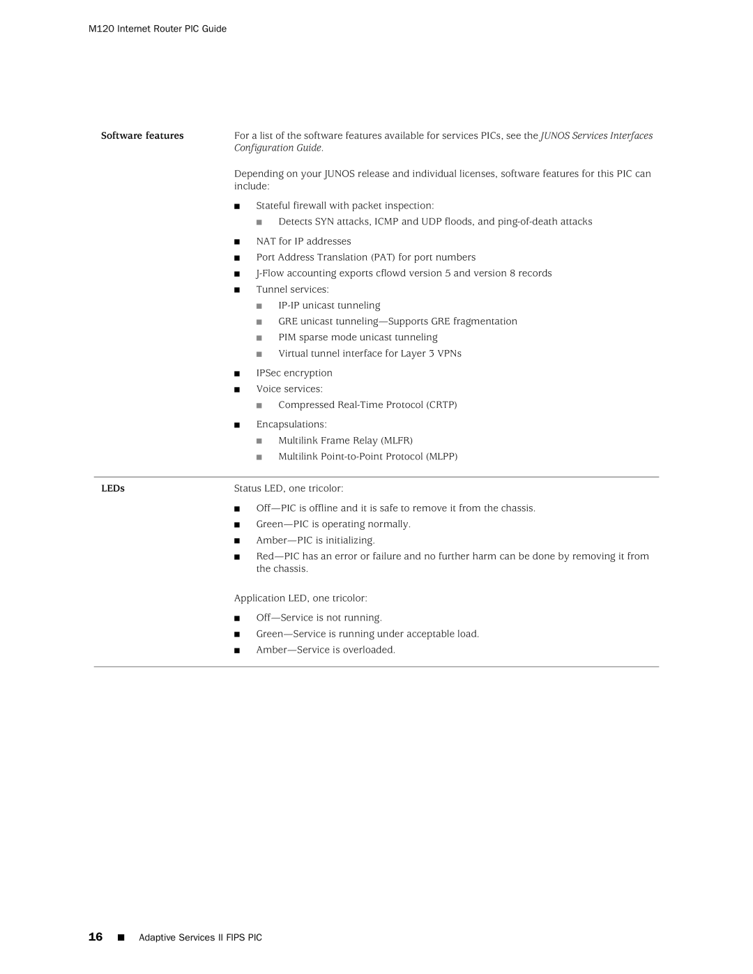 Juniper Networks M120 manual Software features 