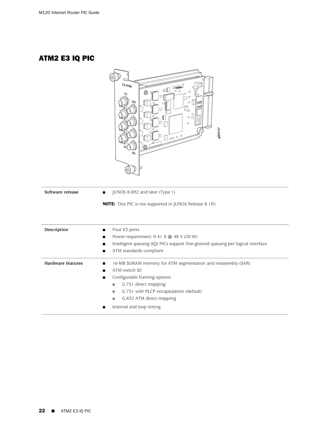 Juniper Networks M120 manual ATM2 E3 IQ PIC 