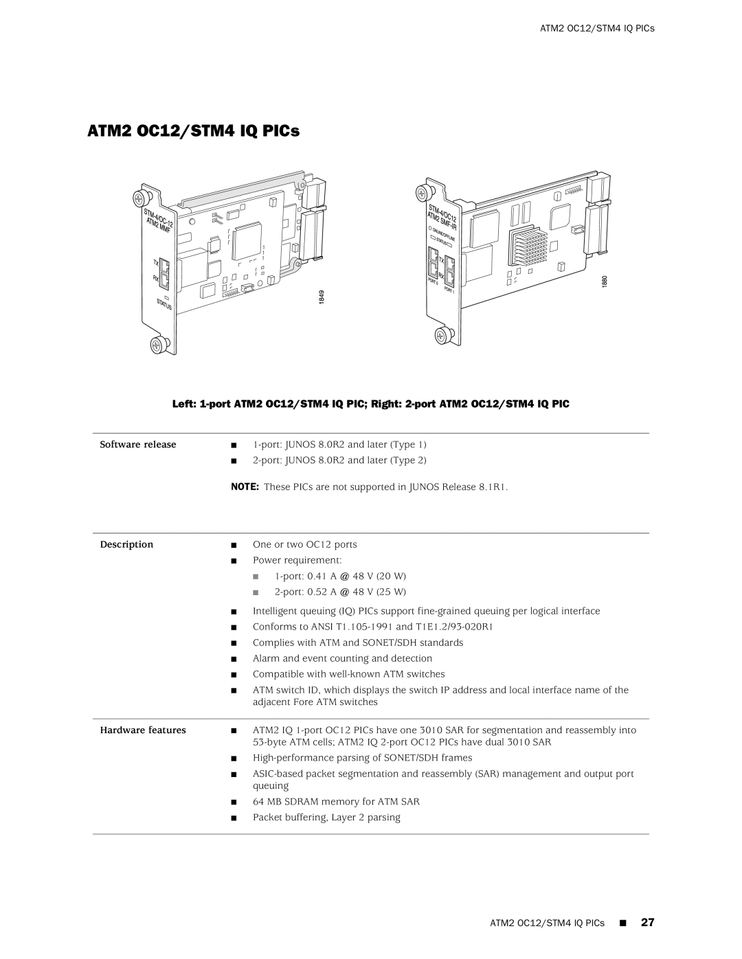 Juniper Networks M120 manual ATM2 OC12/STM4 IQ PICs 