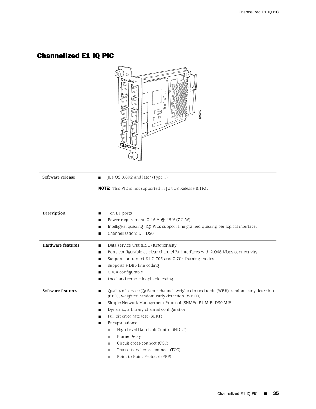 Juniper Networks M120 manual Channelized E1 IQ PIC 