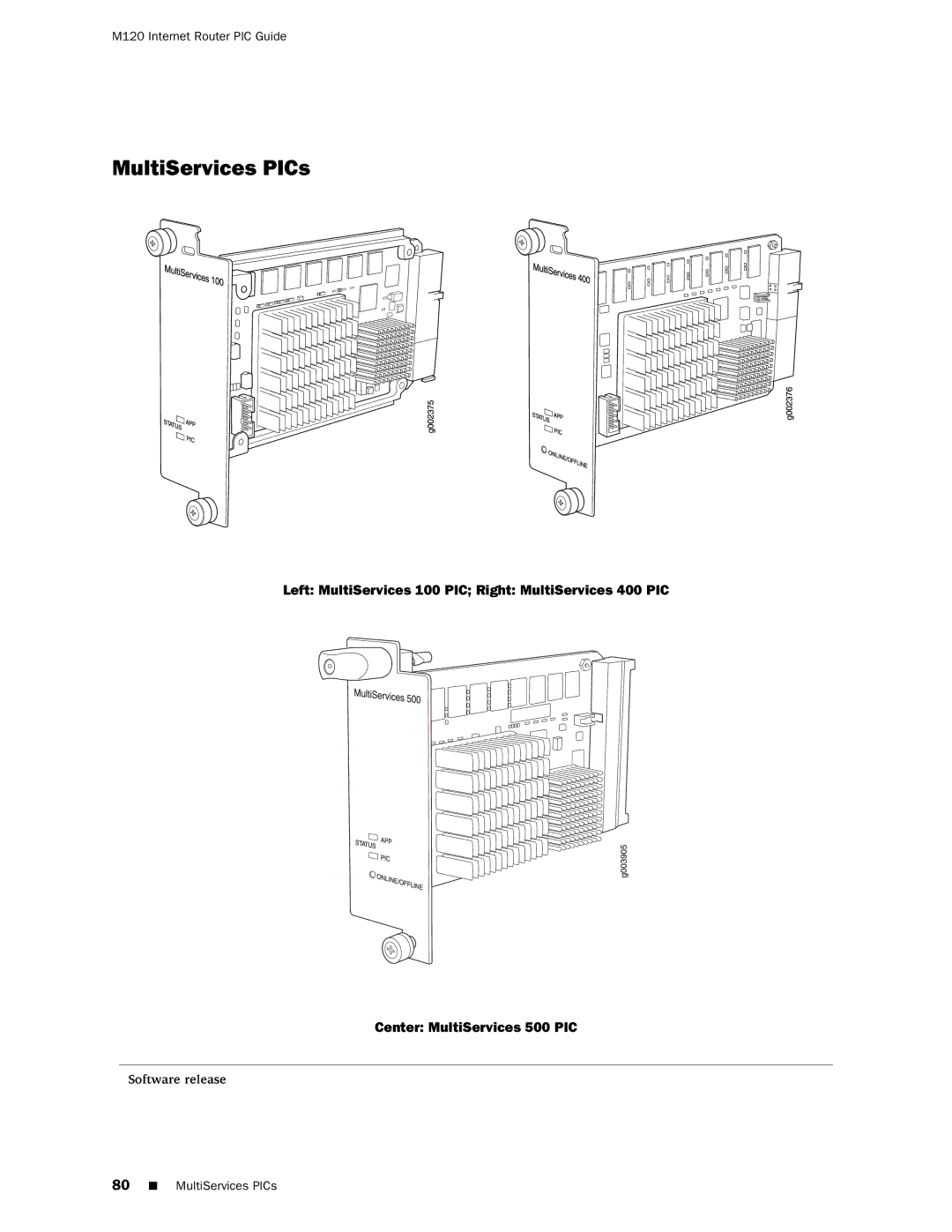 Juniper Networks M120 manual MultiServices PICs 