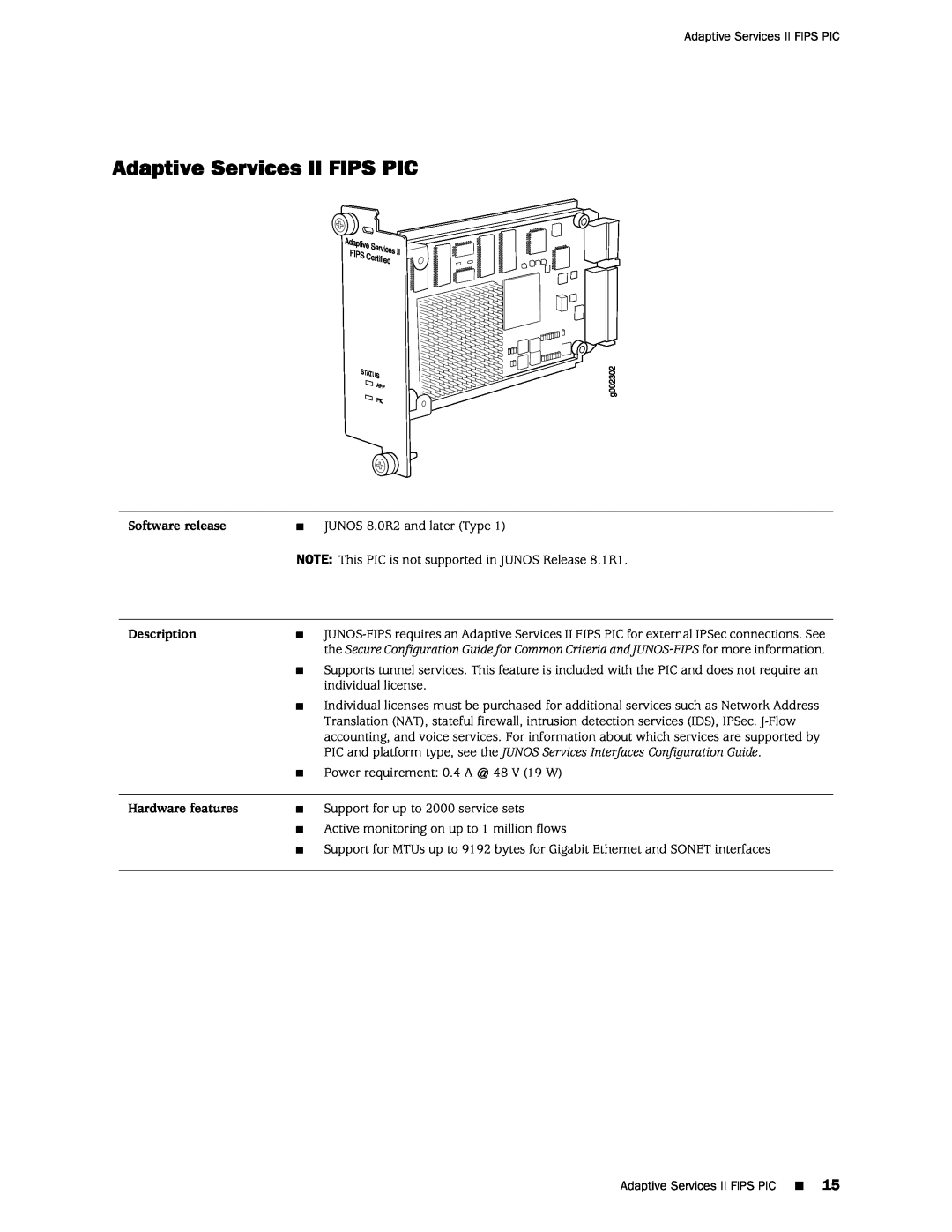 Juniper Networks M120 manual Adaptive Services II FIPS PIC 