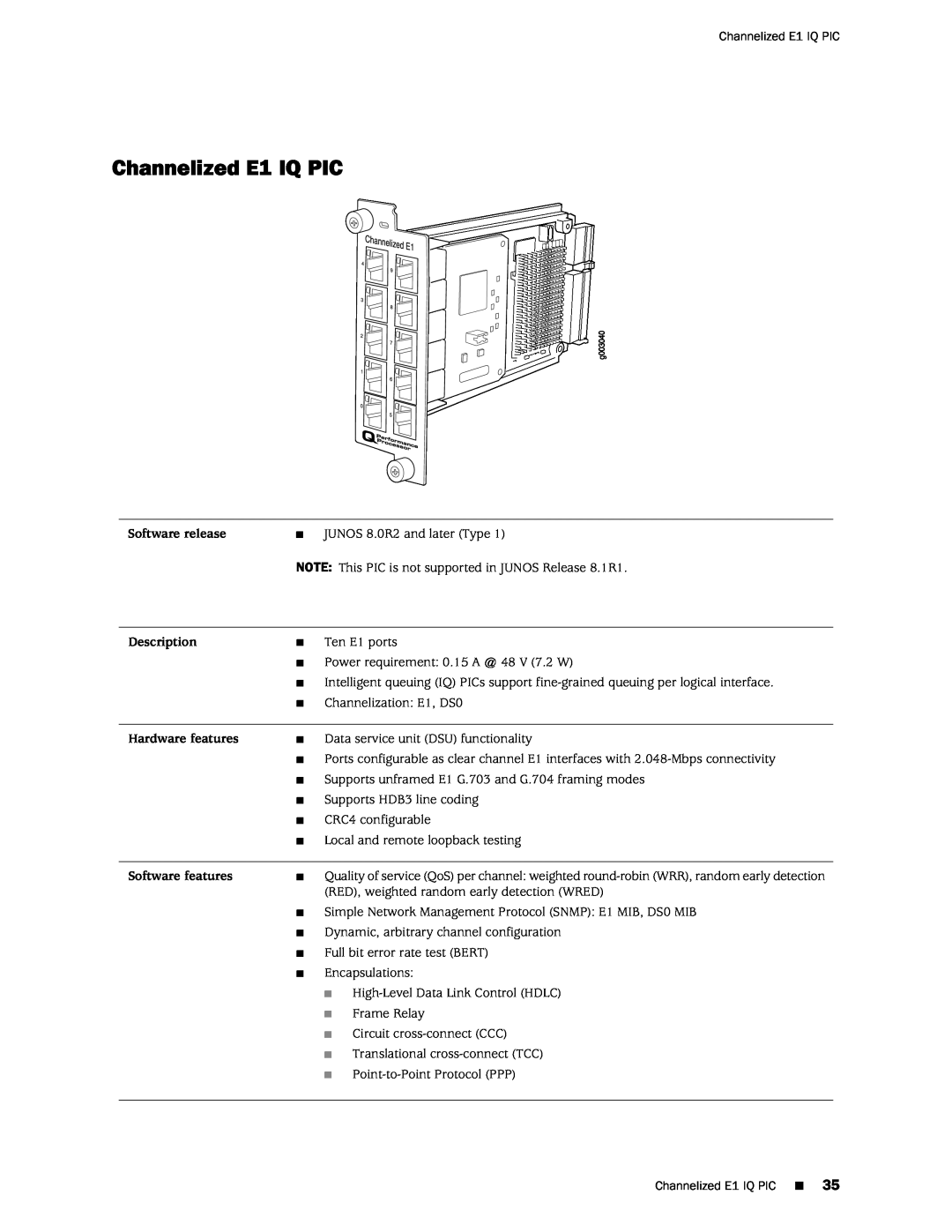 Juniper Networks M120 manual Channelized E1 IQ PIC 