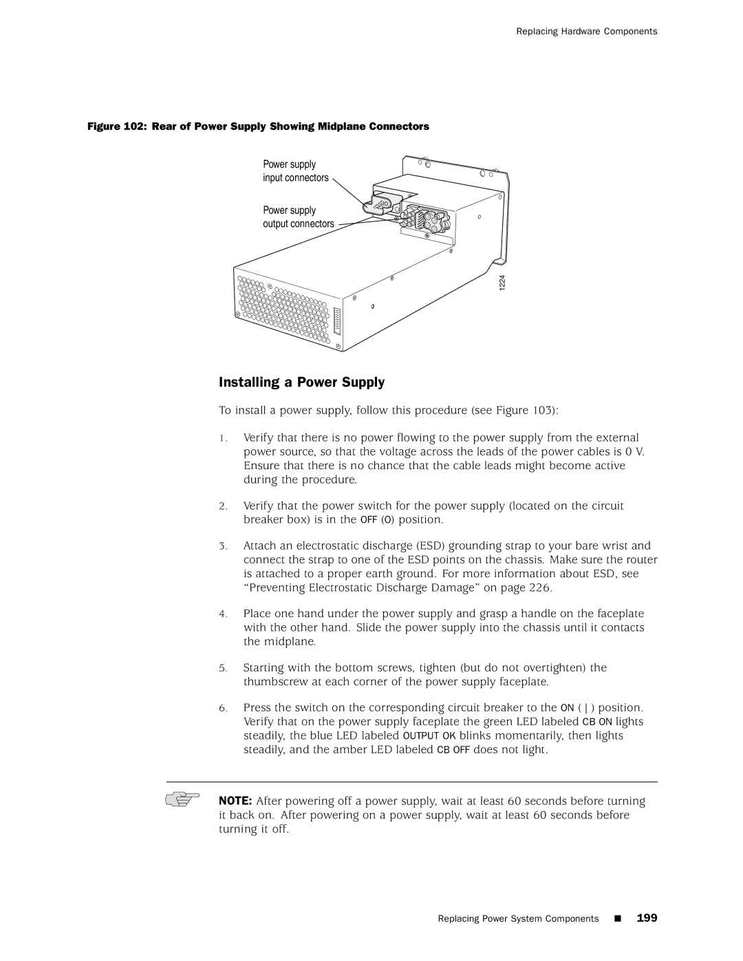 Juniper Networks M160 manual Installing a Power Supply, Rear of Power Supply Showing Midplane Connectors 