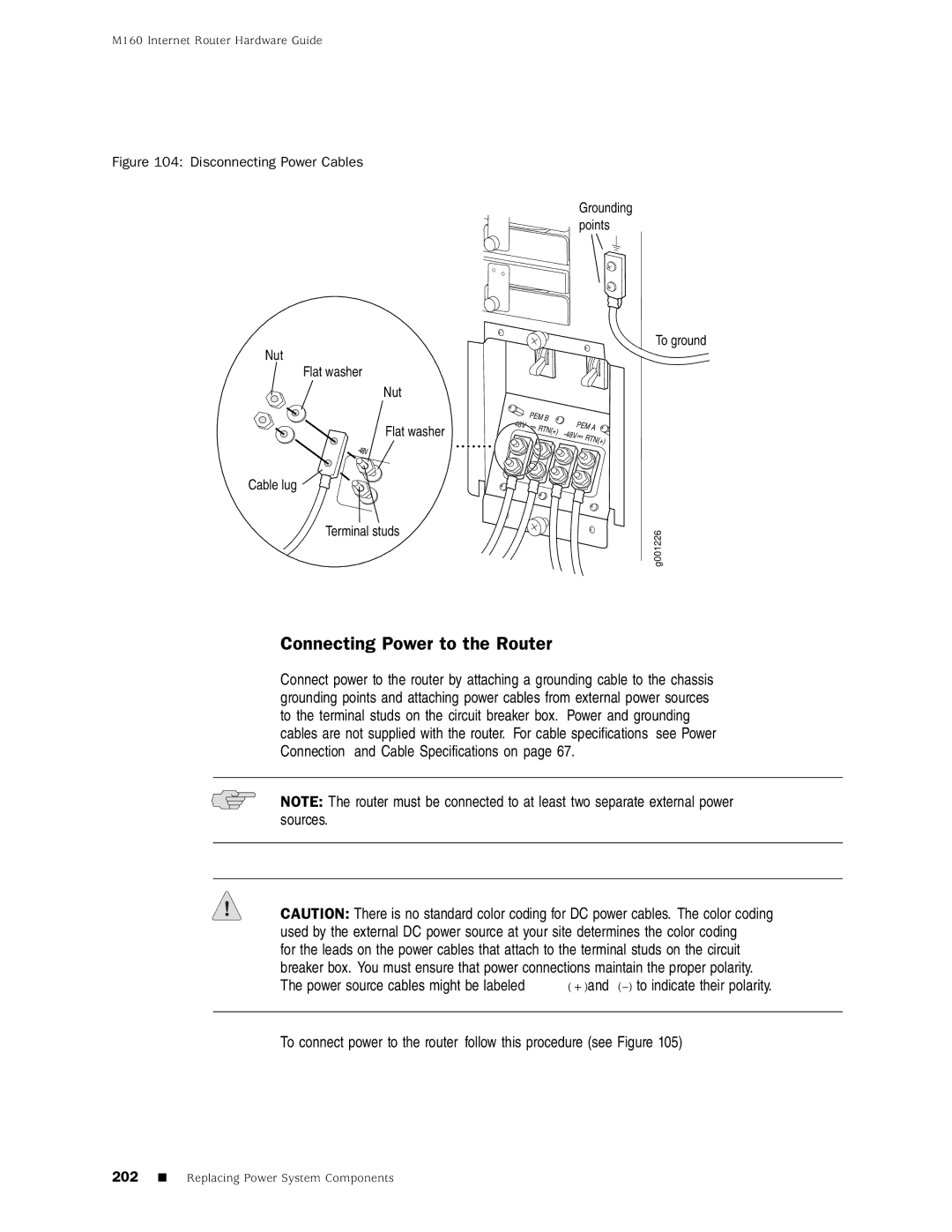 Juniper Networks M160 manual Connecting Power to the Router, Disconnecting Power Cables 