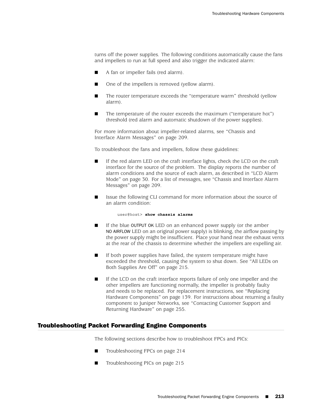 Juniper Networks M160 manual Troubleshooting Packet Forwarding Engine Components 