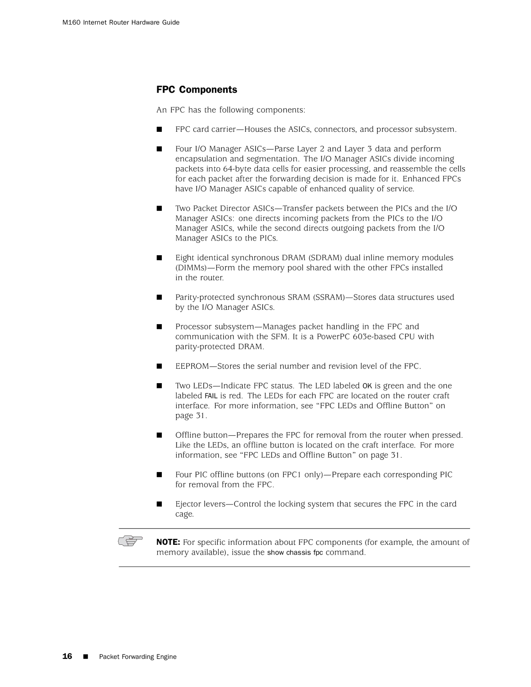 Juniper Networks M160 manual FPC Components 