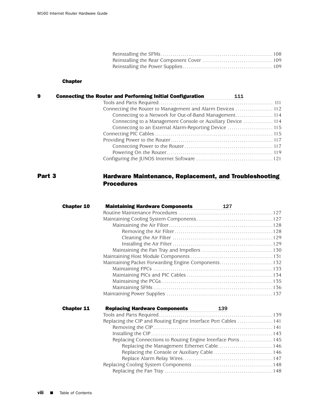 Juniper Networks M160 manual Part, Procedures, Connecting the Router and Performing Initial Configuration 