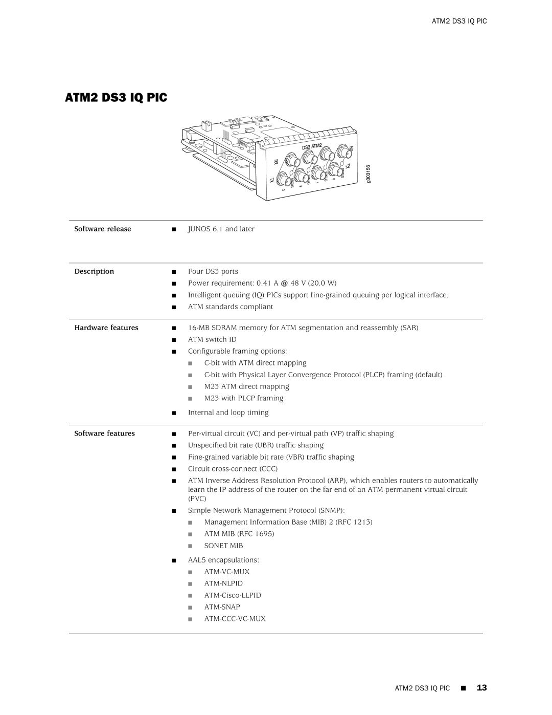 Juniper Networks M20 manual ATM2 DS3 IQ PIC 