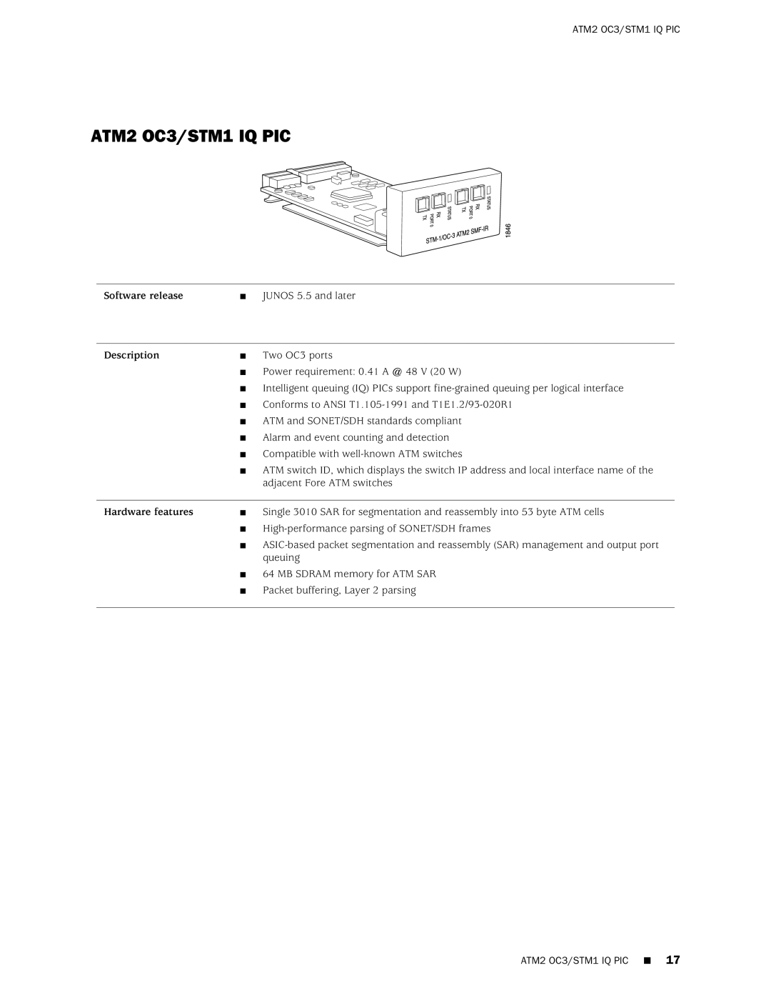 Juniper Networks M20 manual ATM2 OC3/STM1 IQ PIC 