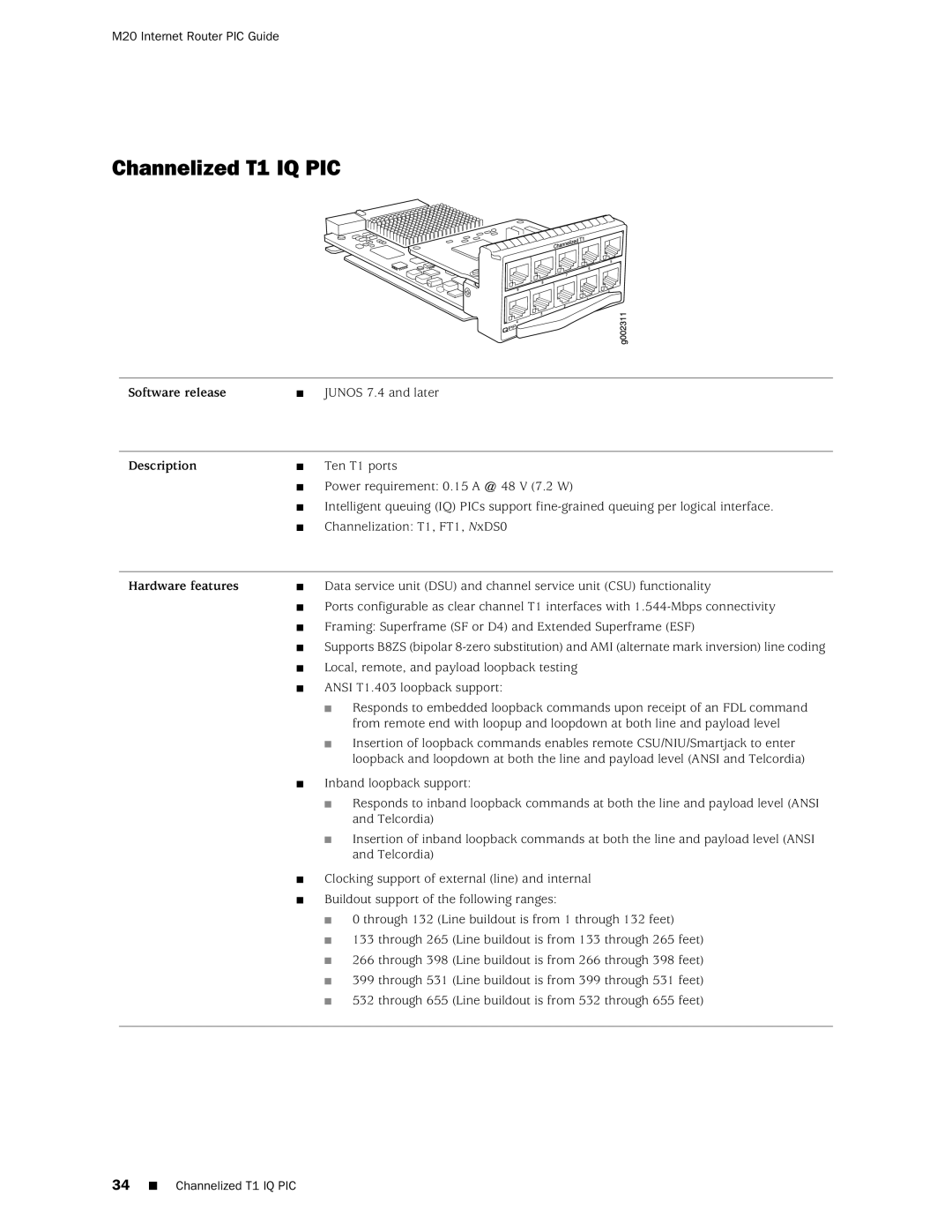 Juniper Networks M20 manual Channelized T1 IQ PIC 