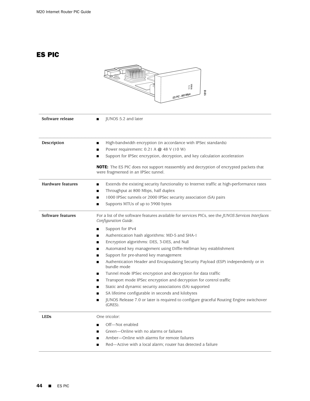 Juniper Networks M20 manual Es Pic, Configuration Guide 