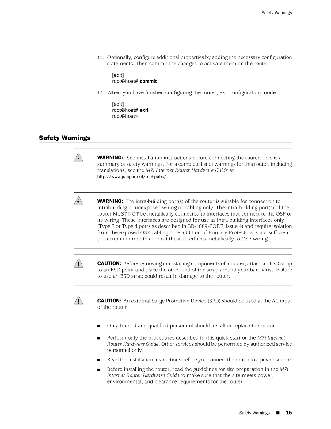 Juniper Networks M7i quick start Safety Warnings 