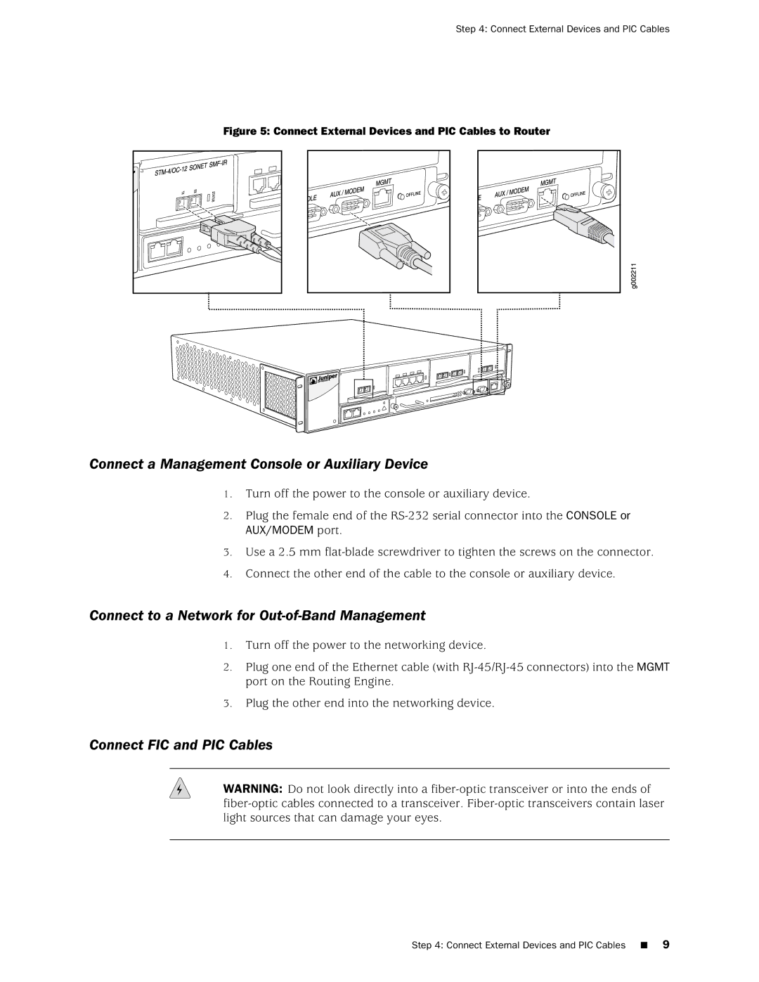 Juniper Networks M7i Connect a Management Console or Auxiliary Device, Connect to a Network for Out-of-Band Management 