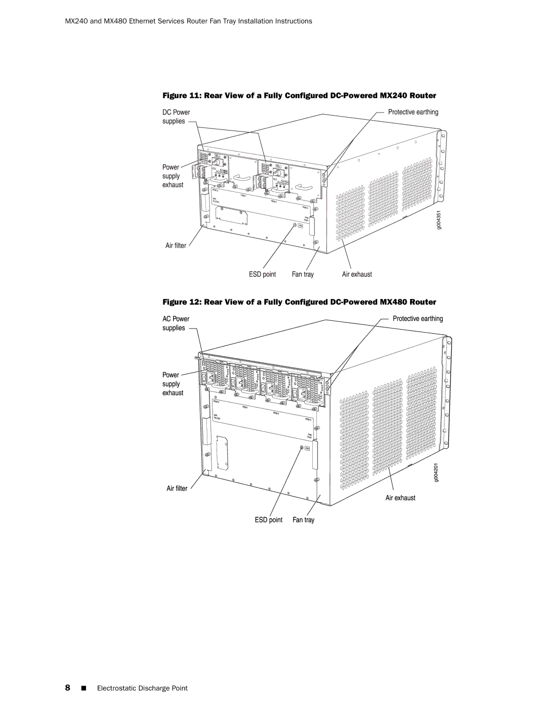 Juniper Networks MX480 installation instructions Rear View of a Fully Configured DC-Powered MX240 Router 