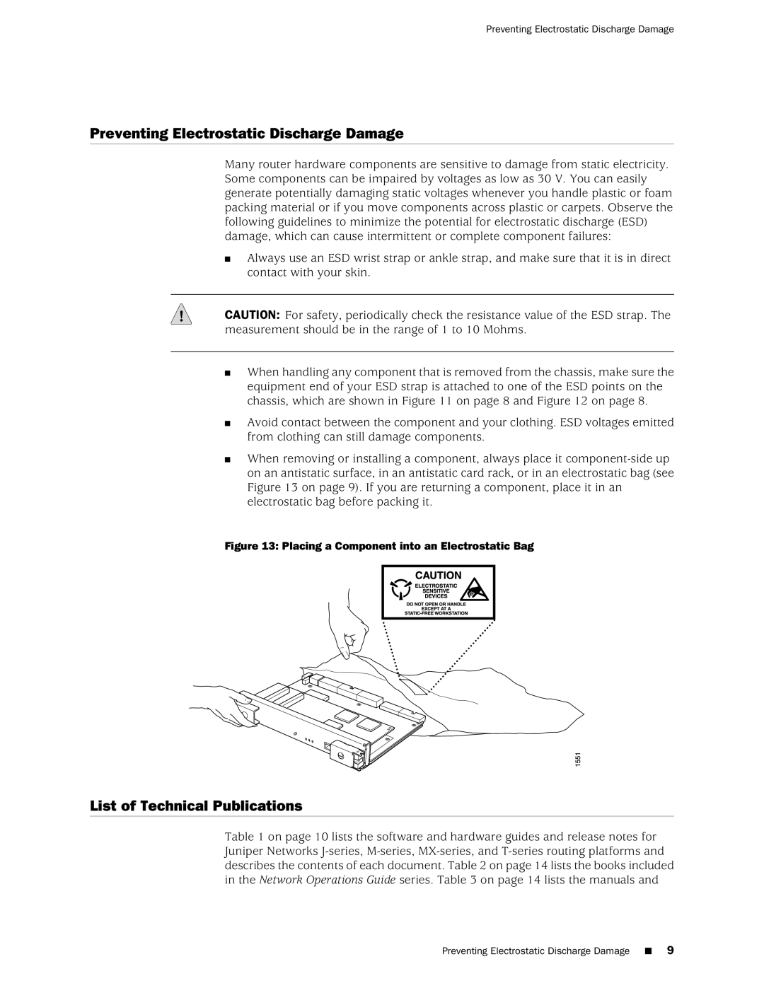 Juniper Networks MX480, MX240 Preventing Electrostatic Discharge Damage, List of Technical Publications 