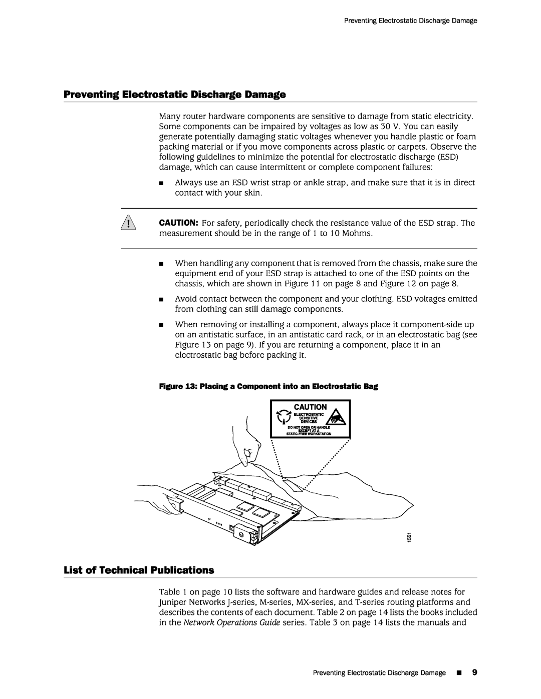 Juniper Networks MX480, MX240 Preventing Electrostatic Discharge Damage, List of Technical Publications 