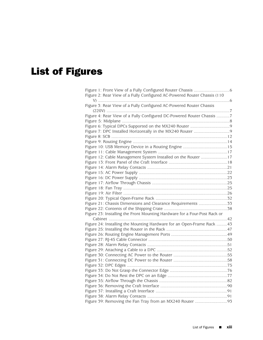 Juniper Networks MX240 manual List of Figures, Rear View of a Fully Configured AC-Powered Router Chassis 