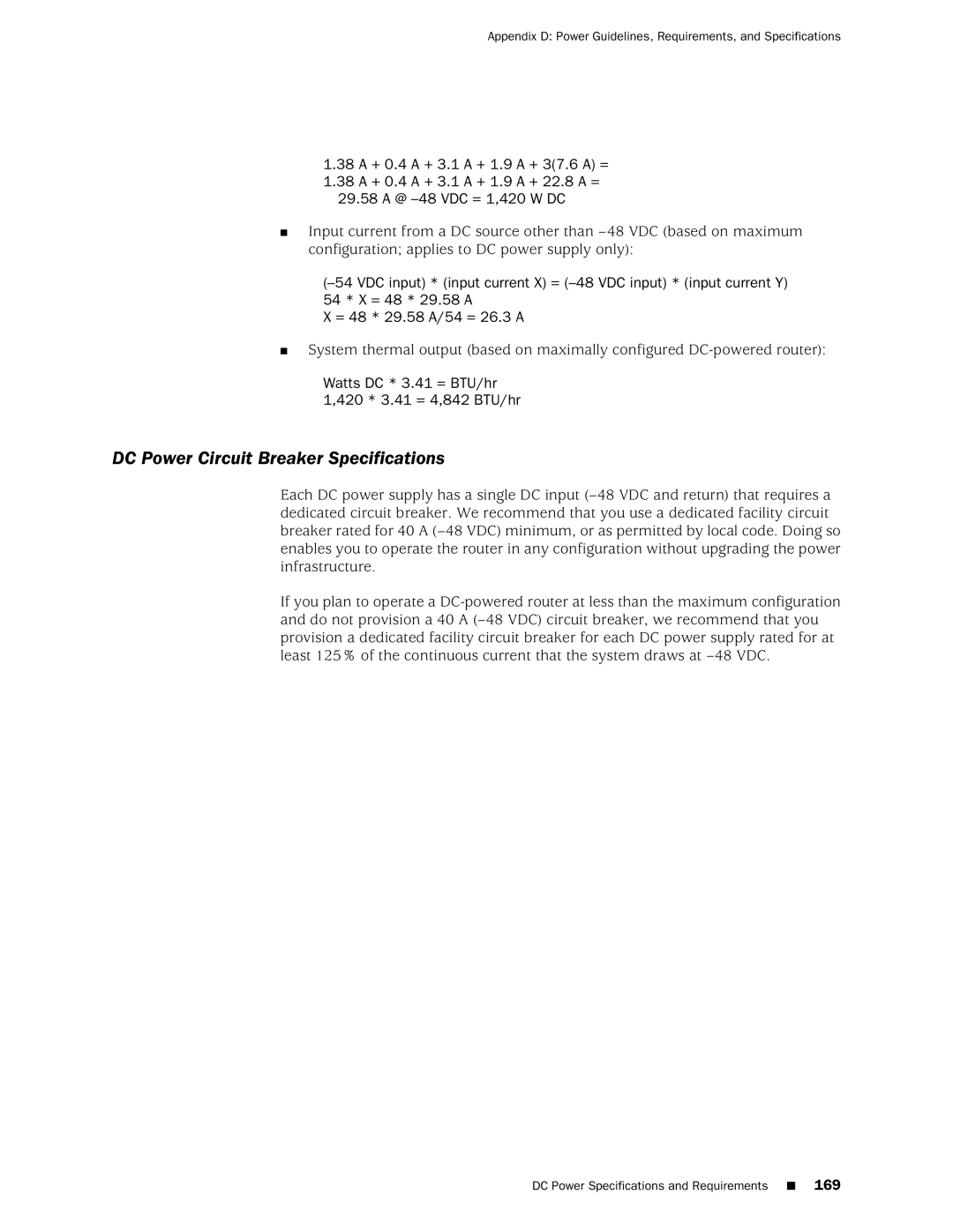 Juniper Networks MX240 manual DC Power Circuit Breaker Specifications 