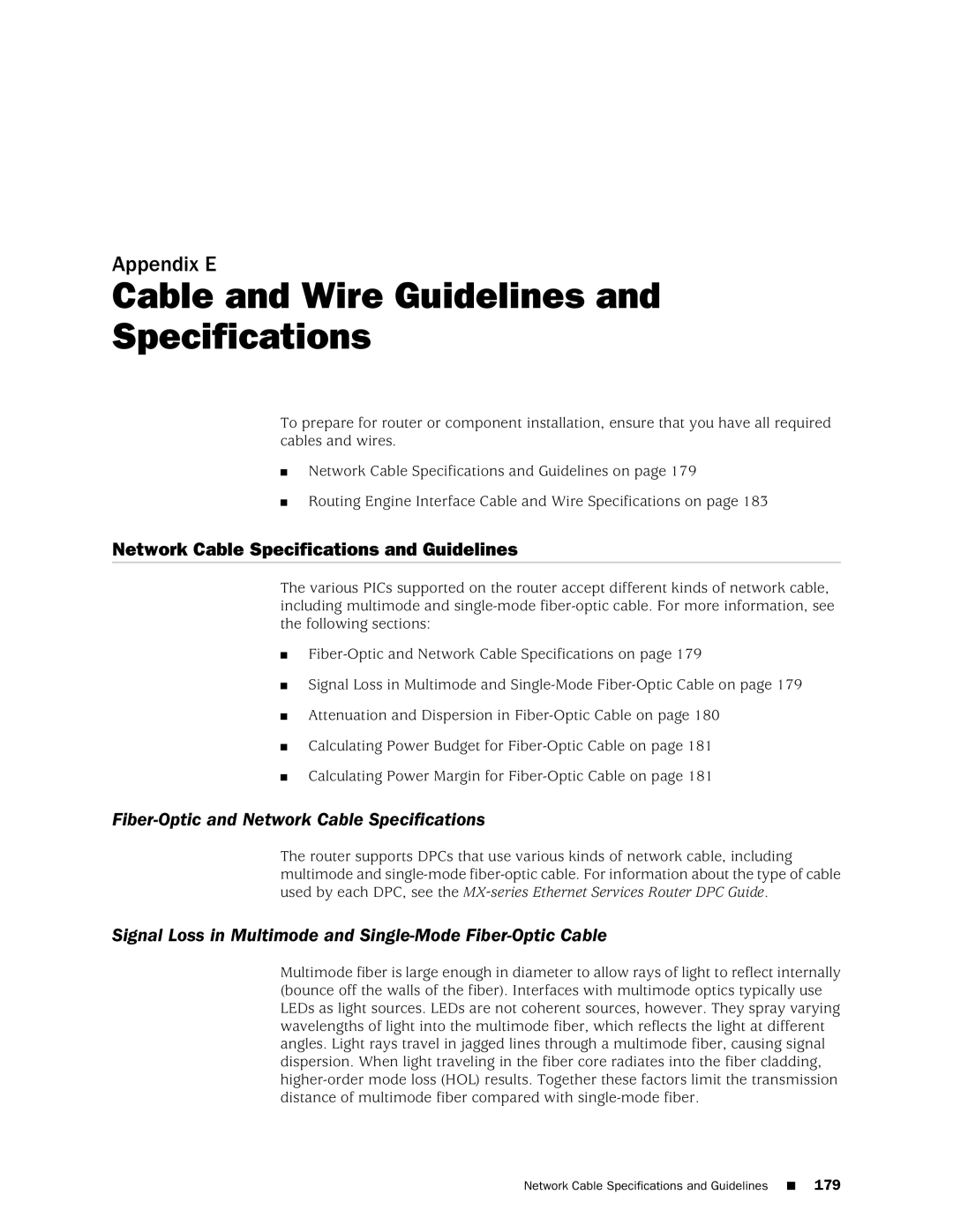 Juniper Networks MX240 manual Cable and Wire Guidelines and Specifications, Network Cable Specifications and Guidelines 