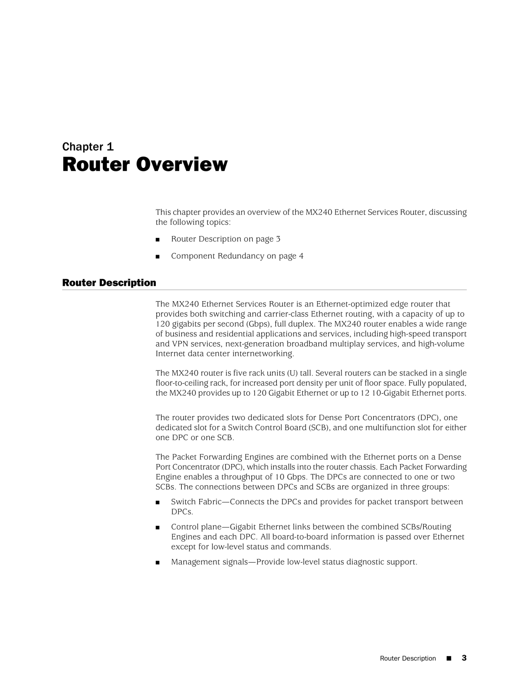 Juniper Networks MX240 manual Router Overview, Router Description 