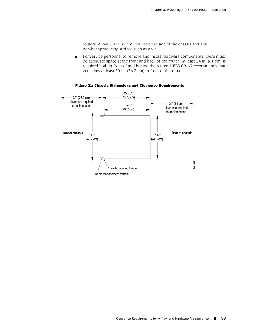 Juniper Networks MX240 manual Chassis Dimensions and Clearance Requirements 