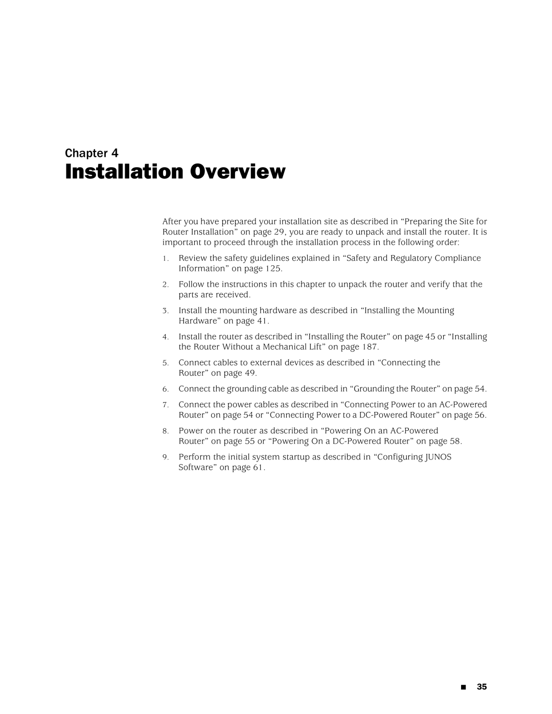 Juniper Networks MX240 manual Installation Overview 