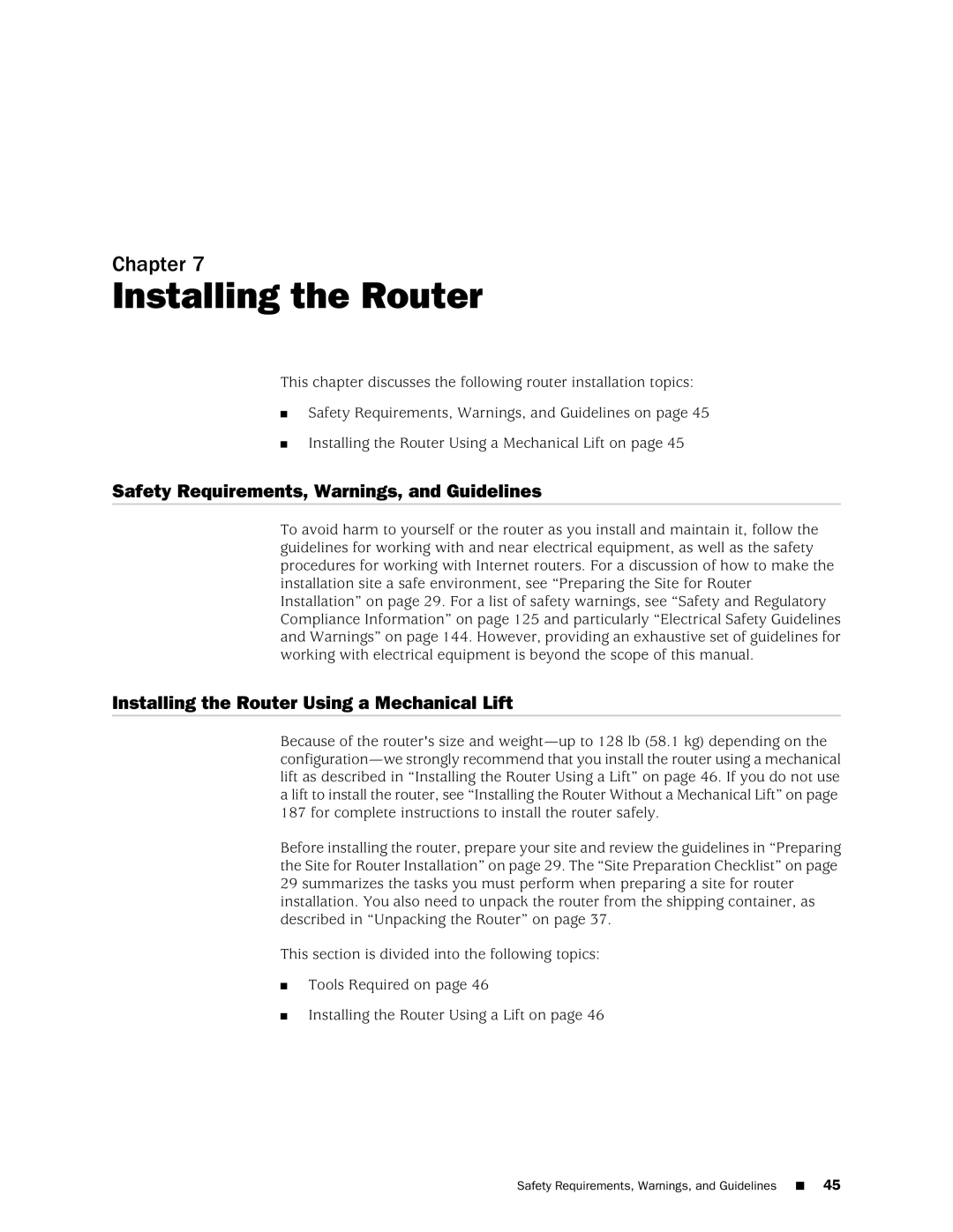 Juniper Networks MX240 manual Installing the Router, Safety Requirements, Warnings, and Guidelines 