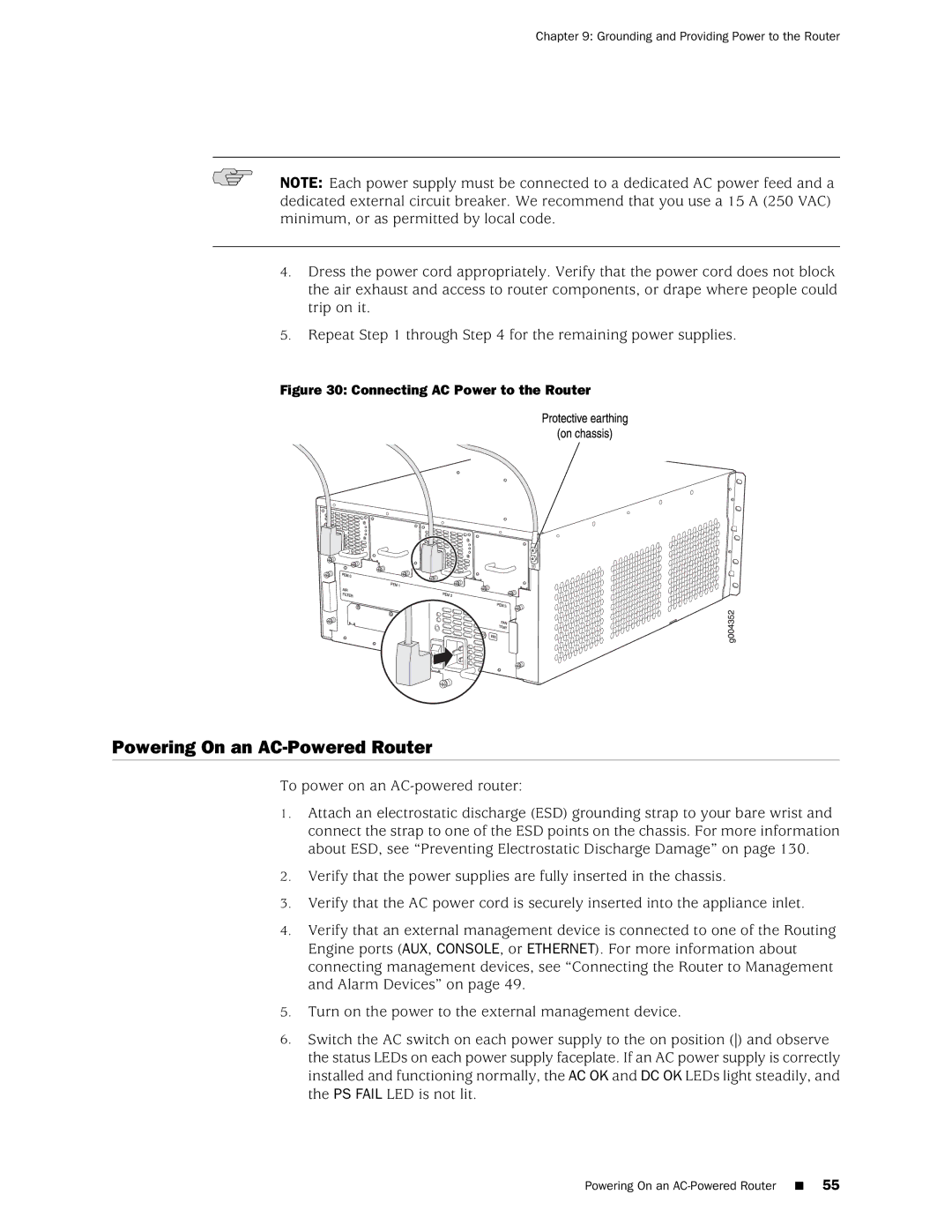 Juniper Networks MX240 manual Powering On an AC-Powered Router, To power on an AC-powered router 