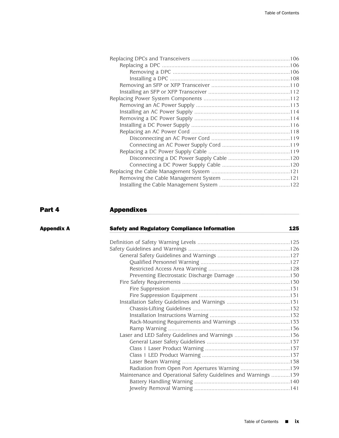 Juniper Networks MX240 manual Part Appendixes, 121, 125, 126 