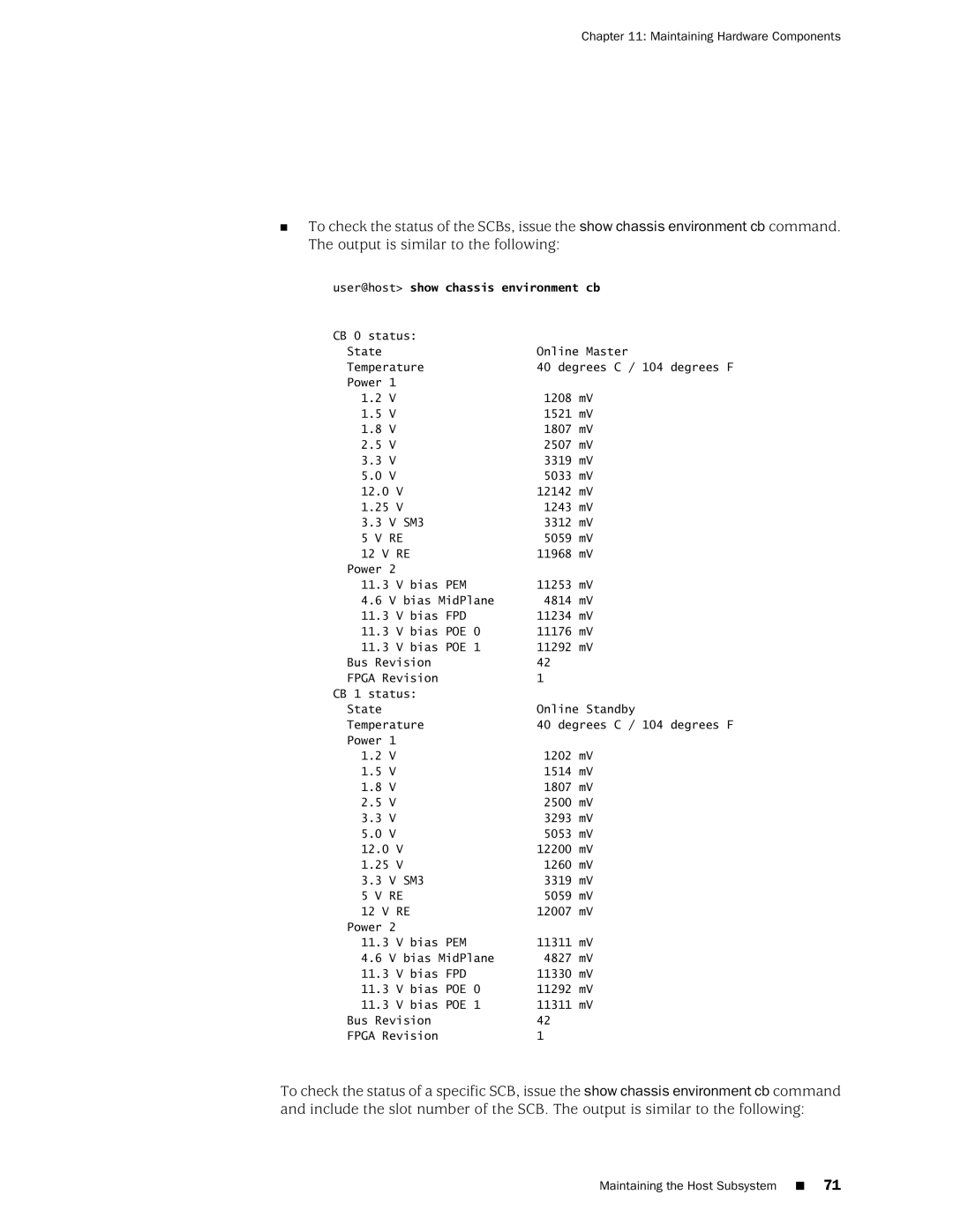 Juniper Networks MX240 manual User@host show chassis environment cb 